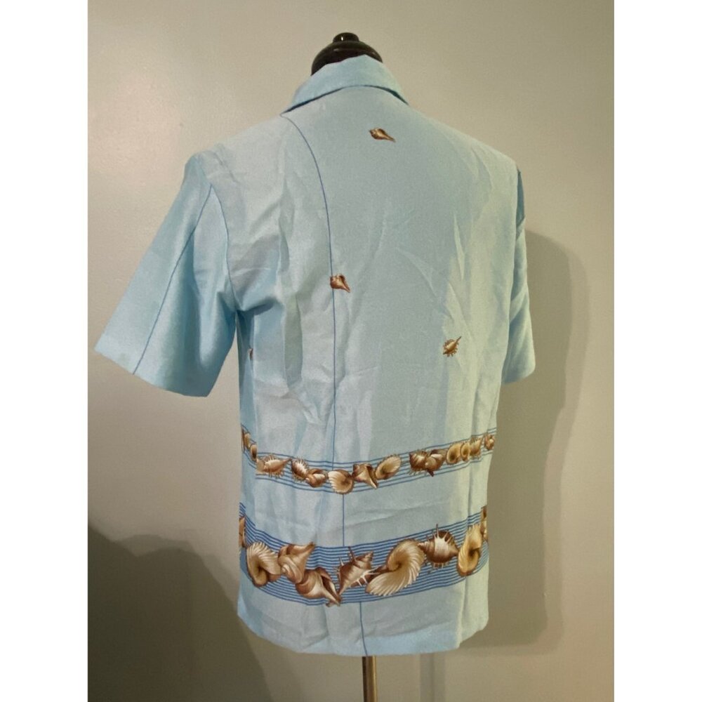 Vintage 1950s Mark Raysten Mens Malihini Light Blue Hawaiian Aloha Camp Shirt - Picture 3 of 4